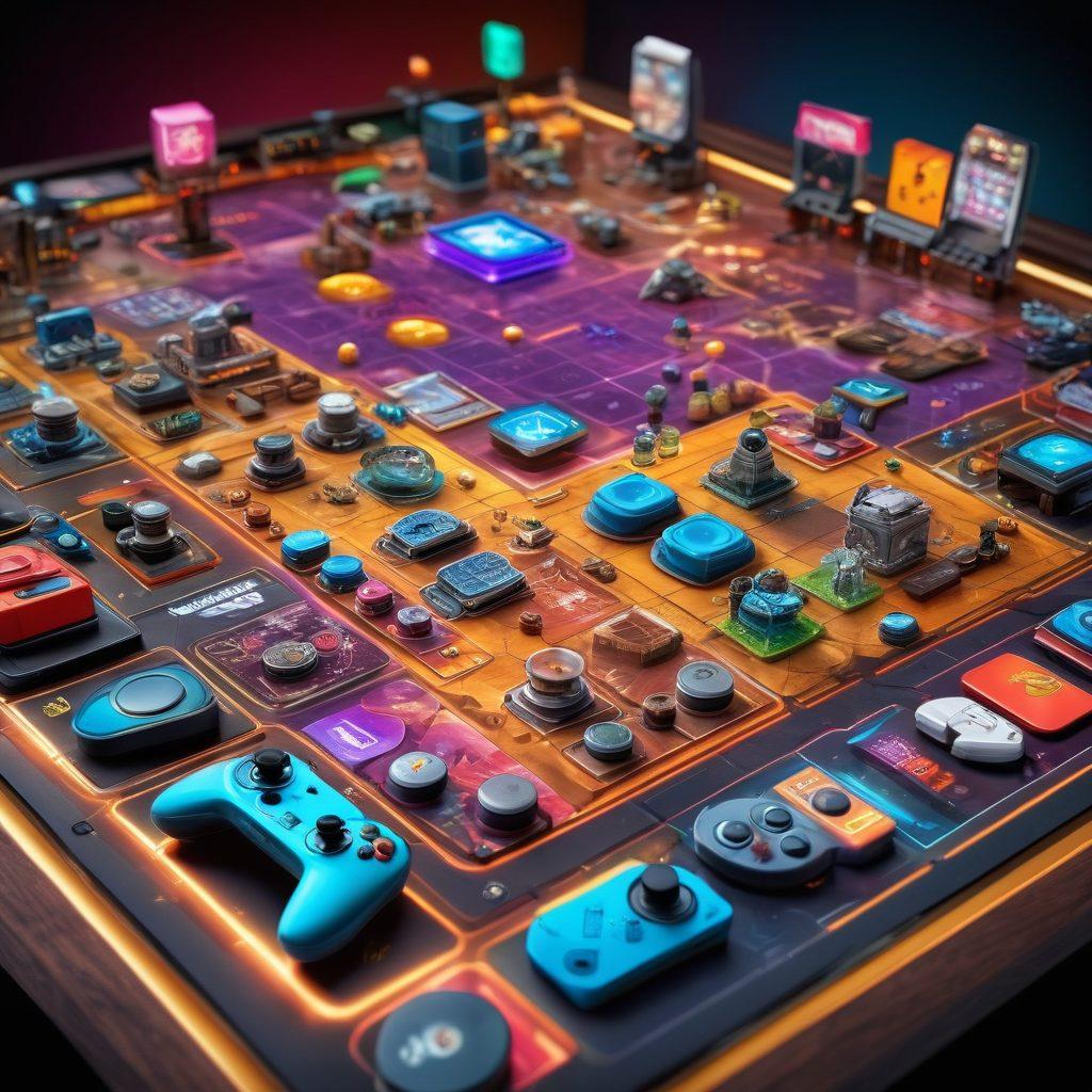 A vibrant and colorful gaming landscape featuring a dynamic duo of diverse gamers strategizing over a virtual game board. In the background, showcase various gaming consoles and no-cost games, complemented by playful graphics representing fun strategies. Include elements like colorful controllers, coins, and power-ups to emphasize a sense of adventure and excitement. super-realistic. vibrant colors. 3D.